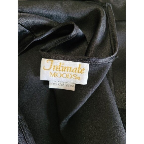 Intimate Moods Black Satin Robe & Gown Set Size M Keyhole Slip with Hanger - Picture 5 of 8